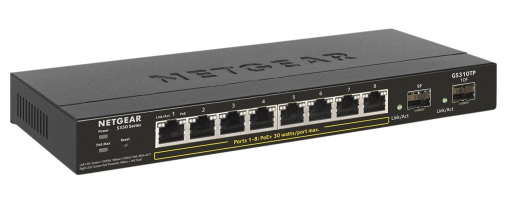 Netgear GS310TP, 8 Port PoE+ gig switch + 2 dedicated SFP,L2/L3 lite smart manage 