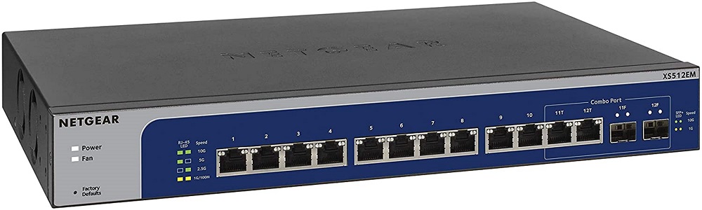 NETGEAR 12-Port 10G Multi-Gigabit Plus Switch (XS512EM) - Managed, with 2 x 10G SFP+, Desktop or Rackmount, and Limited Lifetime Protection