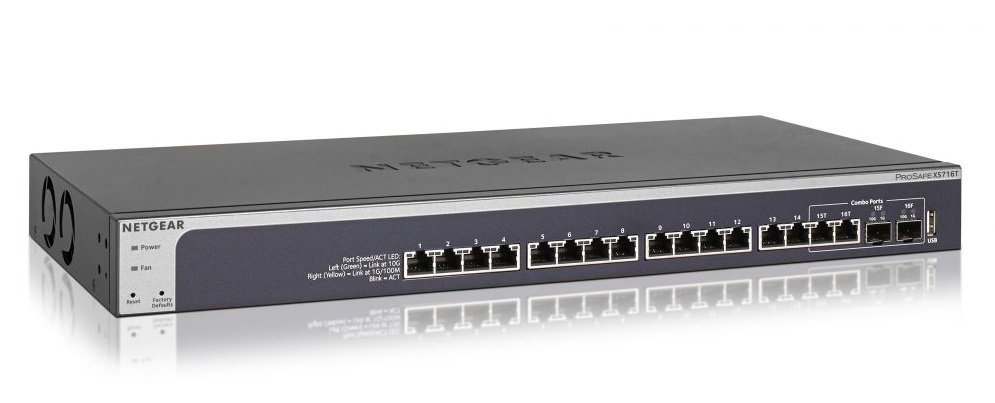1/10G, 16 Port switch with 2 SFP+ shared ports